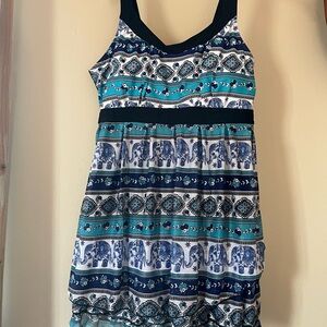Blue & Teal Elephant Print Tankini Swim Top